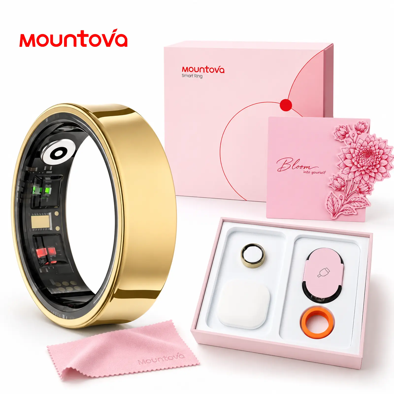 Mountova UR5 Smart Ring for For Women & Men - Premium Stainless Steel Fitness Tracker with 24/7 Heart Rate, Sleep, Stress & Menstrual Cycle Tracking, Family Care Mode, 5ATM Waterproof , No Subscription, iOS & Android Compatible, Gift Box Included