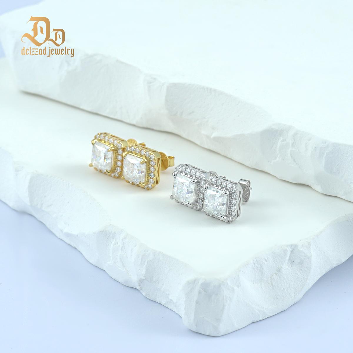 Delzzad 14K Gold-Plated Radiant Cut Stud Earrings VVS Synthetic Moissanite Earrings Synthetic Moissanite Jewelry S925 Studs Perfect Birthday Mother’s Day Christmas Gift for Men Women