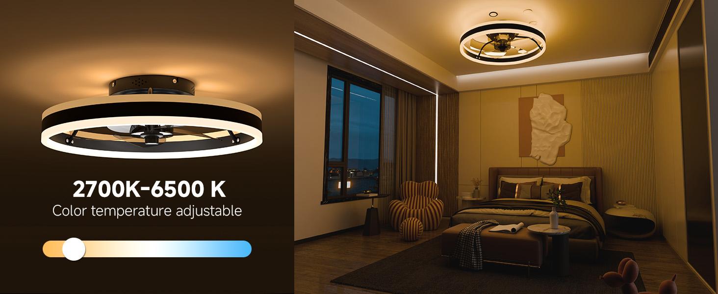 Smart RGB Ceiling Fan with Lights, 20" Modern Flush Mount Ceiling Fan Light, Dual Lighting Mode Low Profile LED Fan with Remote/APP Control, Works with Alexa & Google, for Bedroom Indoor Color Changing