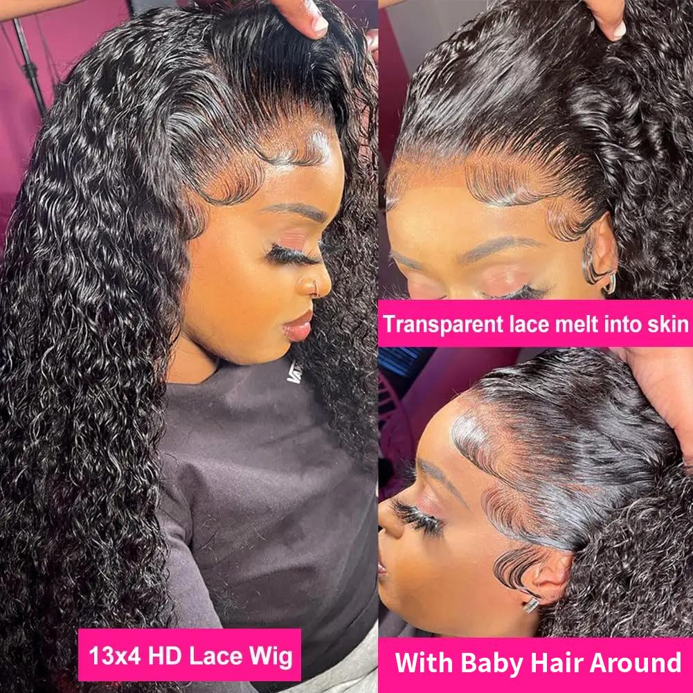 Bling Hair Curly Lace Front Wigs Real Hair 13x4/6 HD Lace Frontal Wigs Real Hair 180% Density Pre Plucked With Baby Hair For Women Deep Curly Wigs Real Hair Natural Color