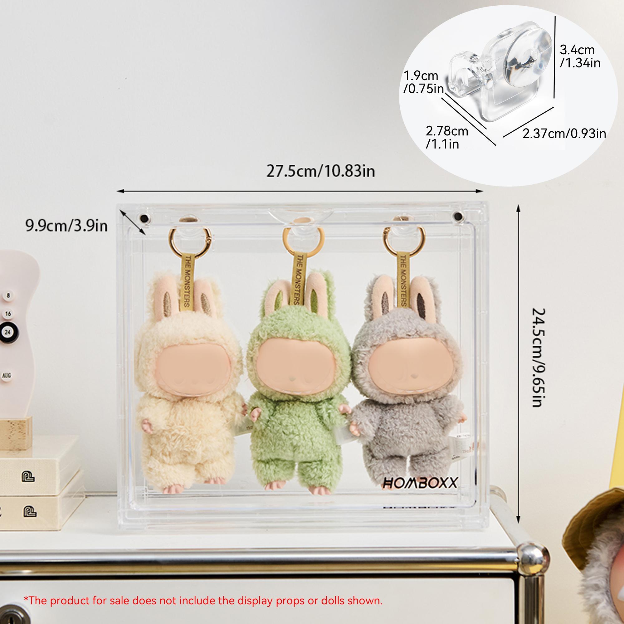 Plush Hanging Display Storage Box Set with 4 Transparent Hooks, 12-Piece Hook Kit, Dustproof Moisture-Proof, Stackable, Suitable for Pop Mart Collectibles