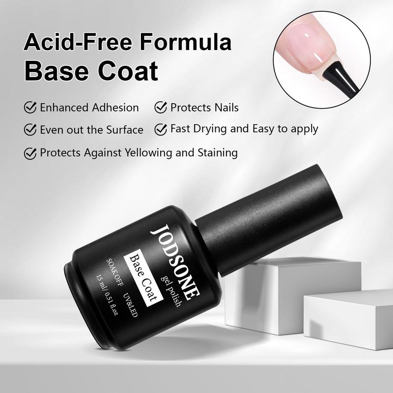 JODSONE 15ML Base Coat Top Coat & Builder Gel 3 PCS Gel Polish Set for Salon & Home Use Nail Care Manicure Kit