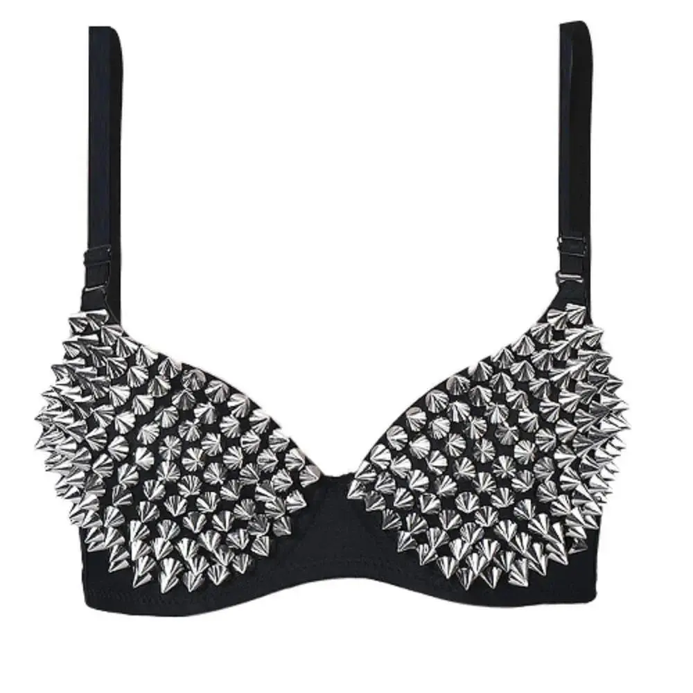 Women’s Steampunk Bra Top, Gothic Studded Bralette Bustier with Wireless Nylon Design, Alternative Festival Fashion Top for Women, Sexy Costume Outfit Accessory for Cosplay, Halloween Party, Music Festivals, Clubwear & Travel Events