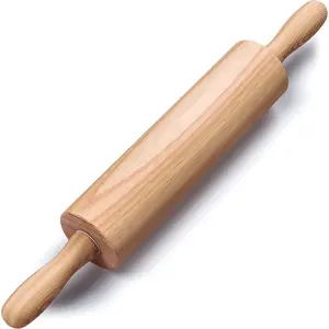 Wooden Rolling Pin 17.6 Inch with Rotating Ergonomic Handles – Classic Beech Wood Dough Roller for Baking Pizza, Pastry, Bread, and Cookies