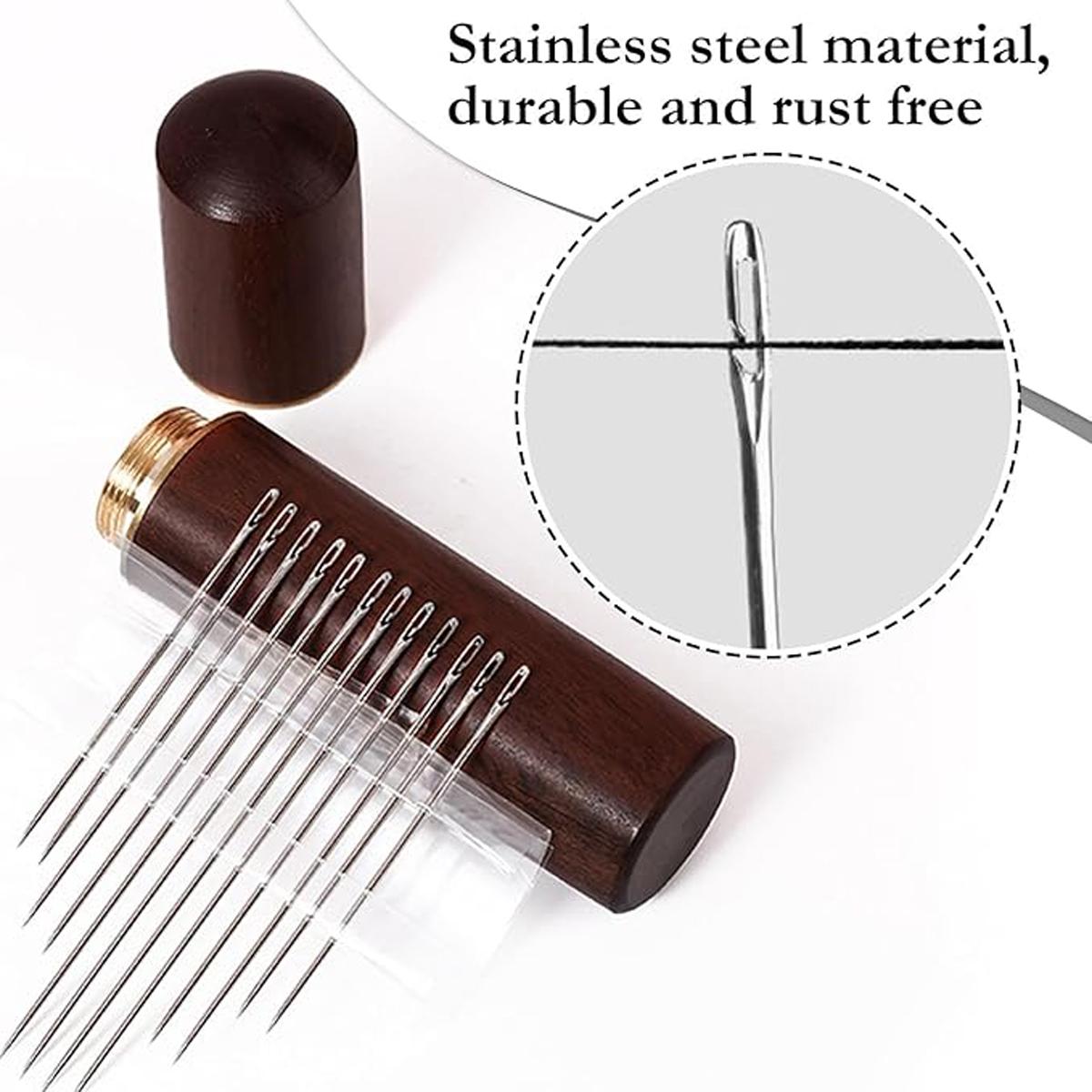 30pcs Self-Threading Needle Set - Multi-purpose Household Hand Sewing Needle with Wooden Needle Case, Big Eye Design for Blind Stitching, Invisible Repairs & Comfortable Hand Sewing