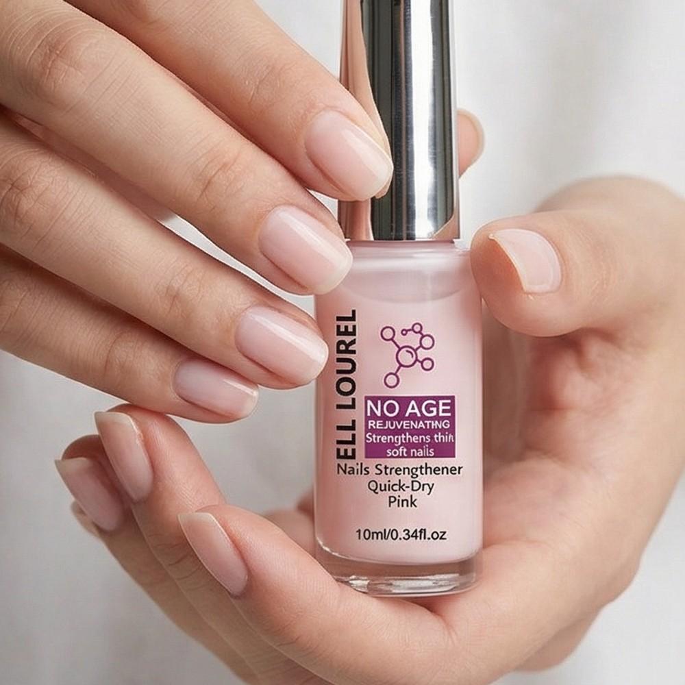 ELL LOUREL Rejuvenating Pink Nail Strengthener, 10ml Quick-Dry Tinted Nail Hardener & Anti-Aging Nail Treatment, Infused with Rejuvenating Formula to Strengthen Thin, Soft & Brittle Nails, Revitalizes Damaged Nails, Natural Pink High Gloss,Salon Quality