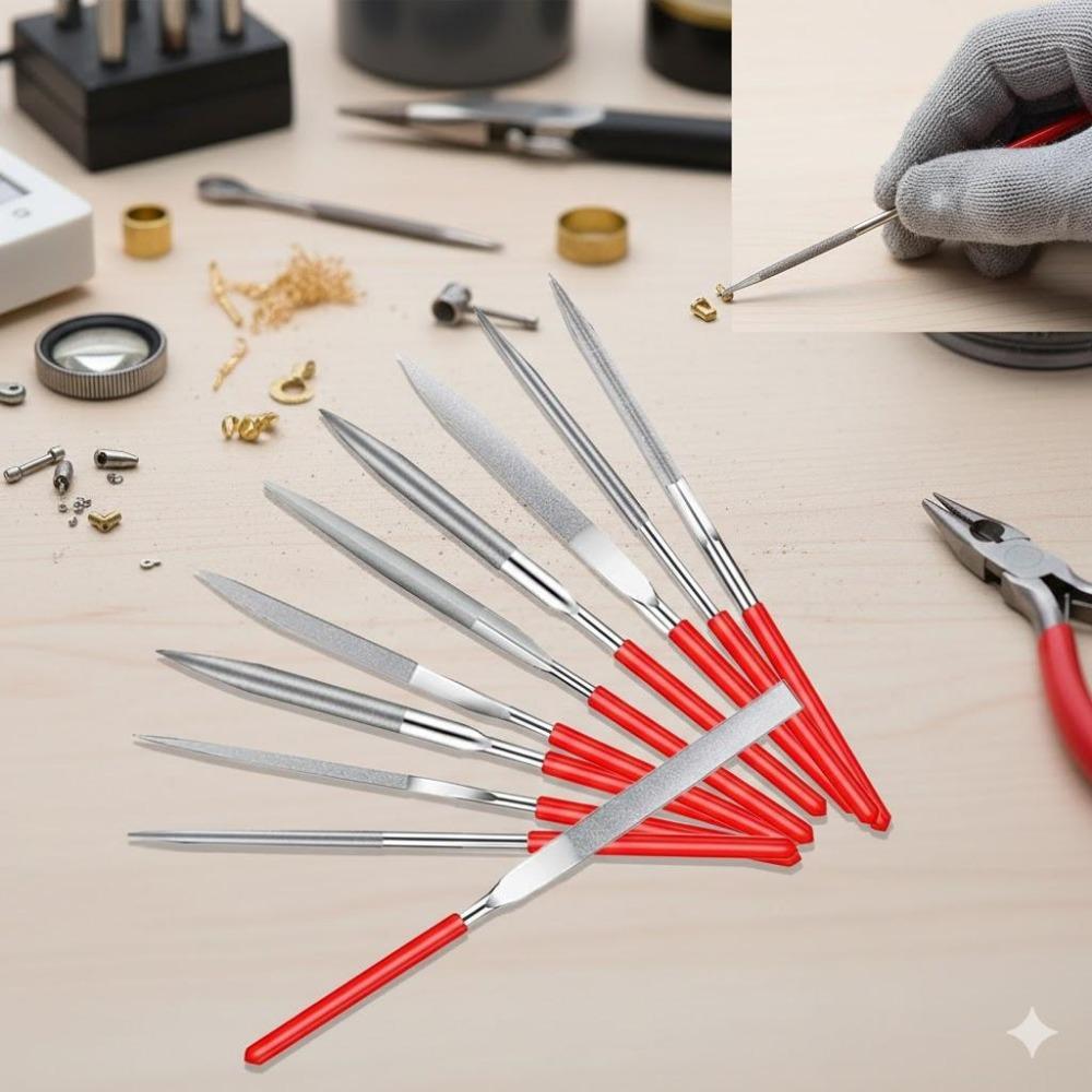 10pc Mini Diamond Needle File Set, Anti-Slip Handle Precision Grinding Tools for DIY Jewelry Making, Metal Glass Ceramic Wood Carving, Model Wax Sculpting, Nail Art & Craft Polishing & Shaping Kit