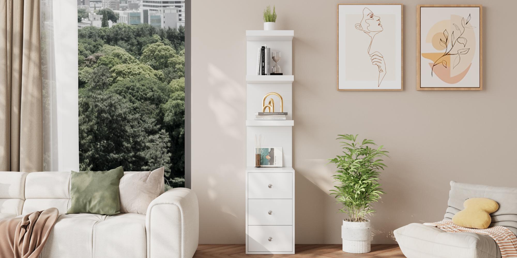 VOWNER 3 Tier Stand Shelf with 3 drawers Modern Beside Table Nightstand with LED Light for Vanity Bedroom