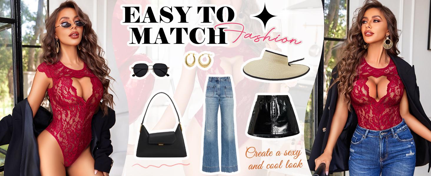 Avidlove Lace Bodysuits for Women Lingerie Bodysuit Tops One Piece Short Sleeve S-XXL