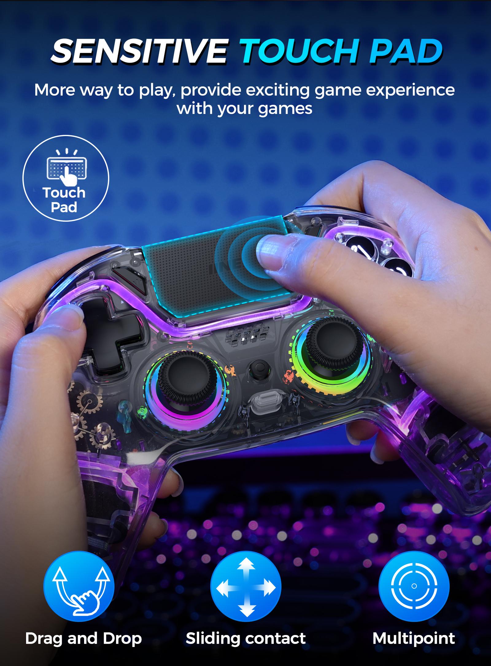 IINE Bastet Wireless Transparent Controller for PS4/Switch/PC/Android/iOs with Touchpad Hall Effect Trgger Hall Joystick Headphone Jack Macro & Turbo 6-Axis Gyro Sensor