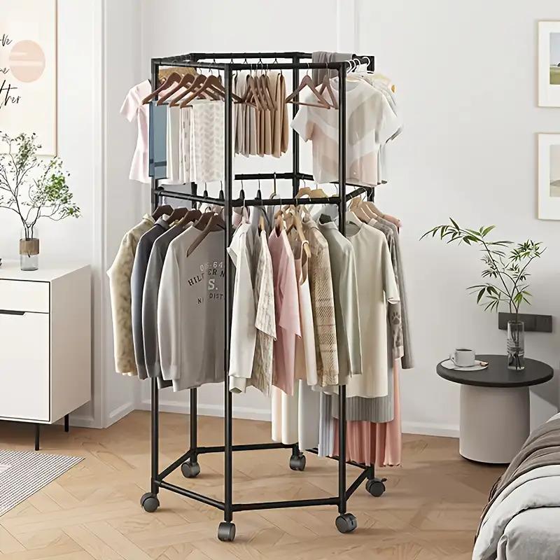 New hexagonal drying rack | Floor-to-ceiling double-layer roller design for laundry, bedrooms, dormitories and balconies | Elegant metal frame, freestanding, plastic