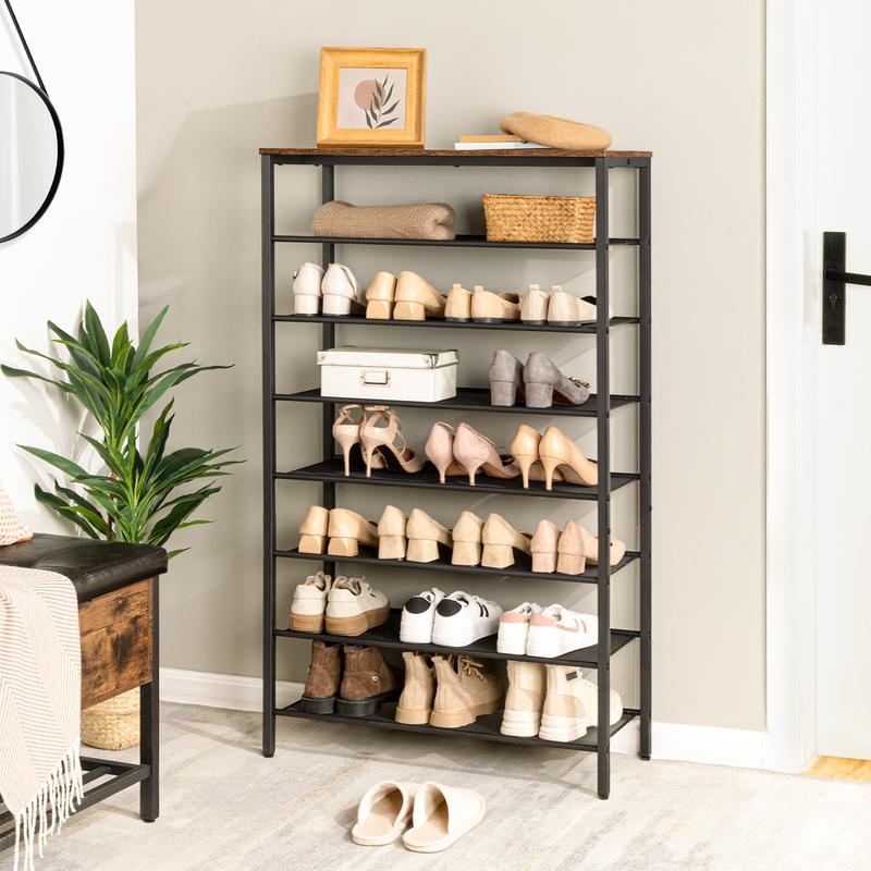 MAHANCRIS 8-Tier Shoe Rack with Adjustable Metal Mesh Shelves, Large Capacity with 28-32 Pairs of Shoes, for Entryway, Stable Structure, Rustic Brown