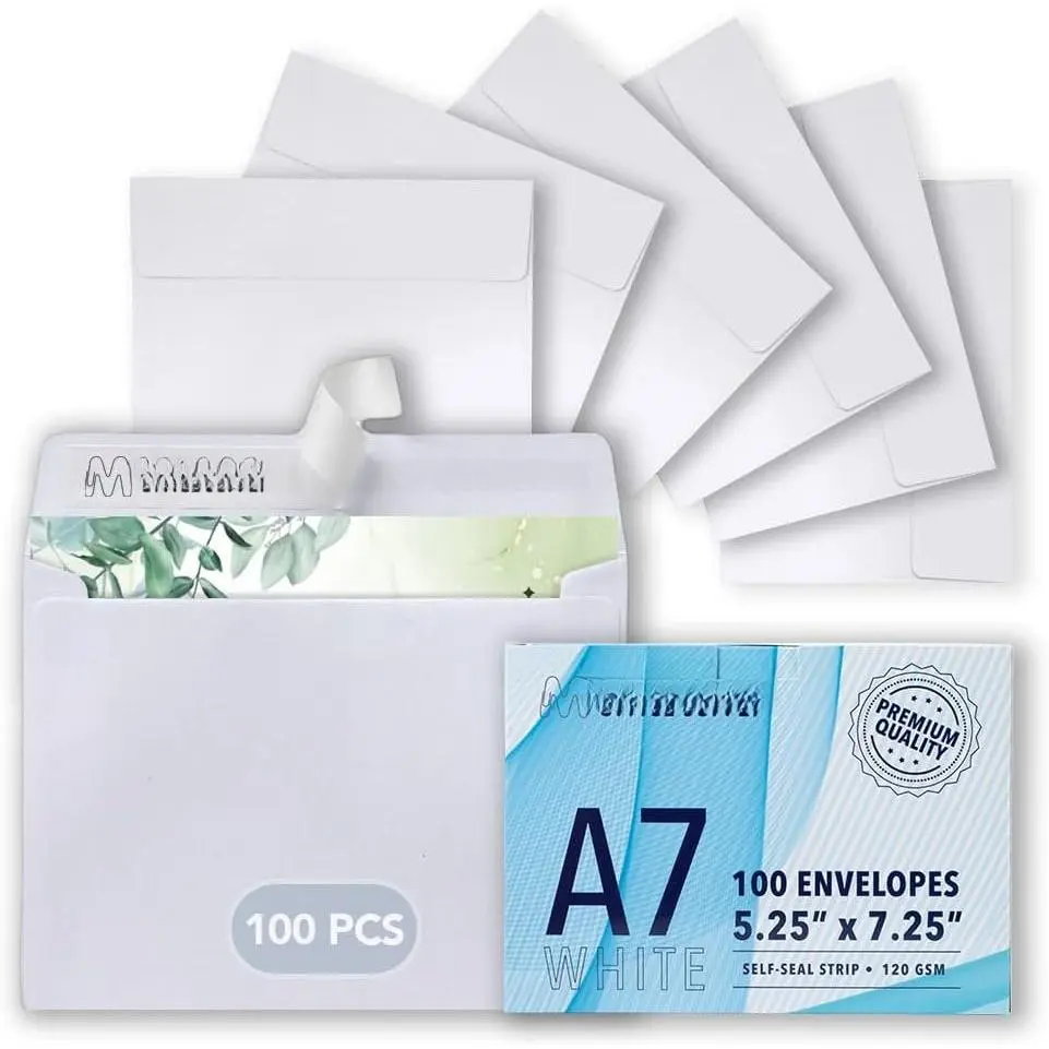 MOS A7 Envelopes 5.25 x 7.25 Inch 100 Pack — White Self-Seal Heavyweight Invitation Envelopes for Weddings, Greeting Cards, Photos, Thank You Cards, Business Mailings