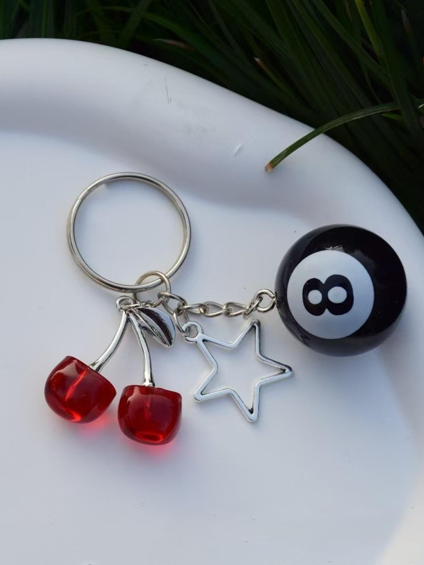 Cherry & Star & Billiards Design Keychain, Cute Beaded Keychain for Women & Men, Stylish Keychain, Fashion Accessories for Daily Use, Trendy All-match & Exquisite Keychain for Birthday Gift