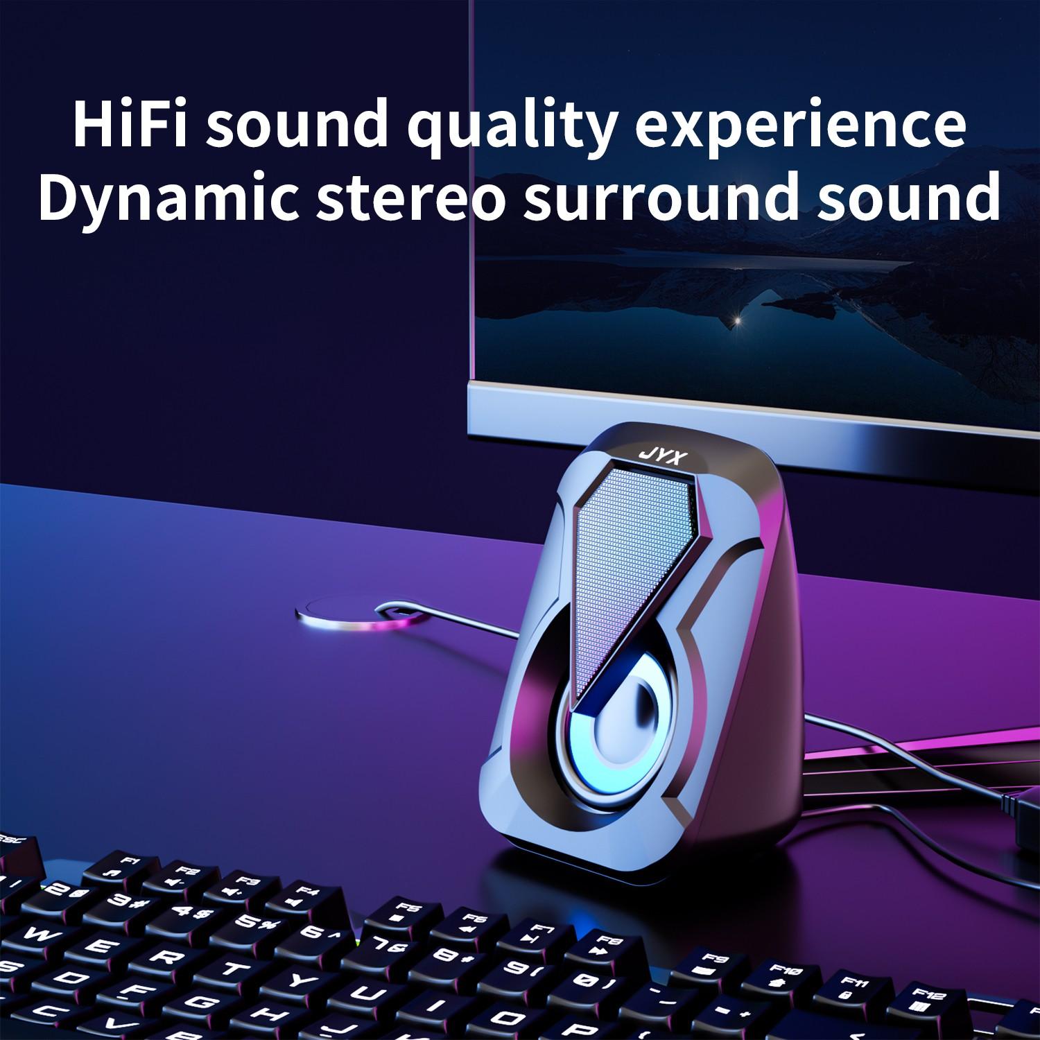 USB Computer Speaker System with Bass Boost Mode, USB Audio Output, Compatible with Smartphones, Tablets, Laptops, Game Consoles