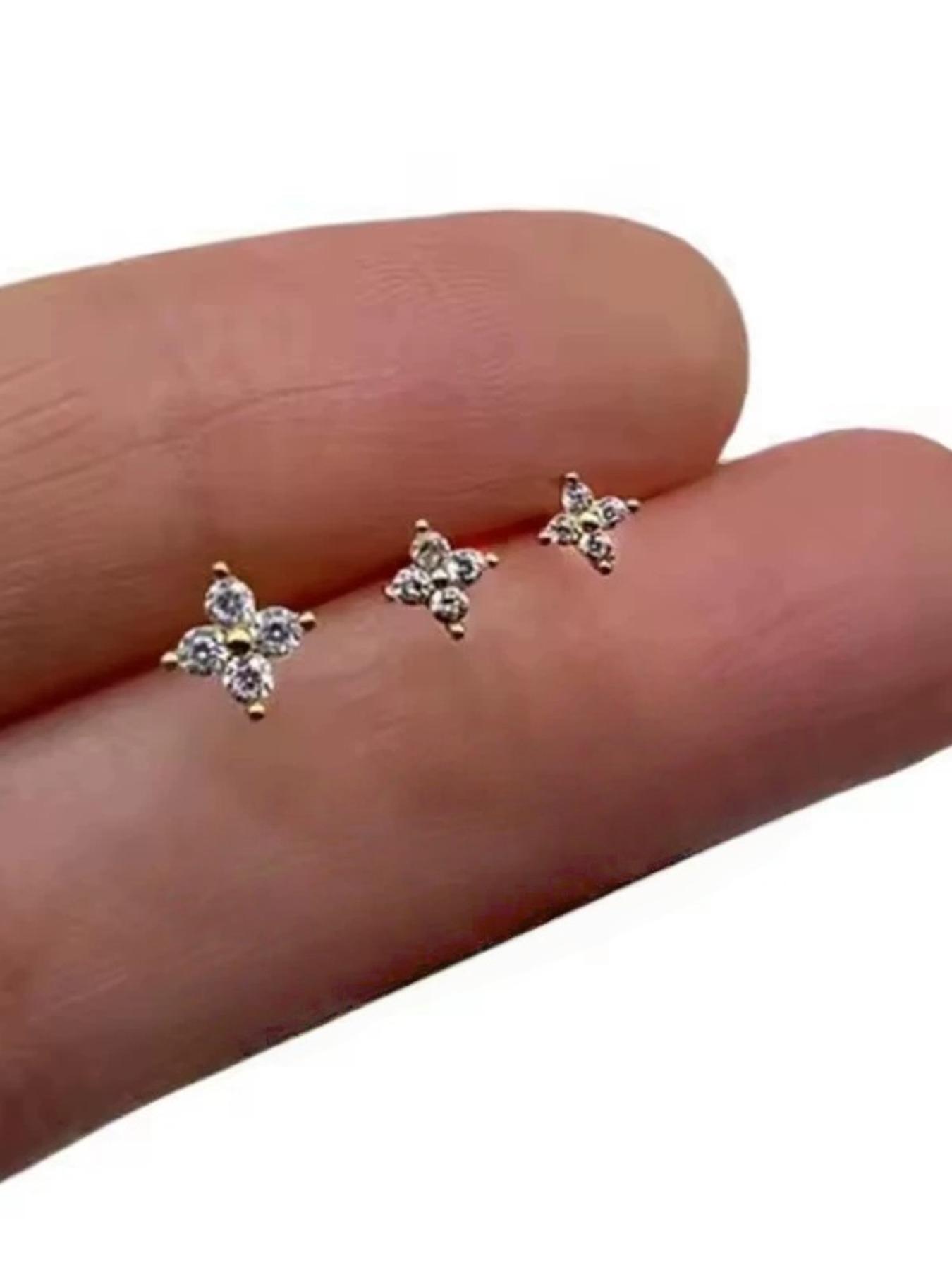 3mm-5mm Rhinestone Floral Earrings, Multi-Piercing Studs, Fashion Jewelry for Women and Girls, Perfect Birthday Gift
