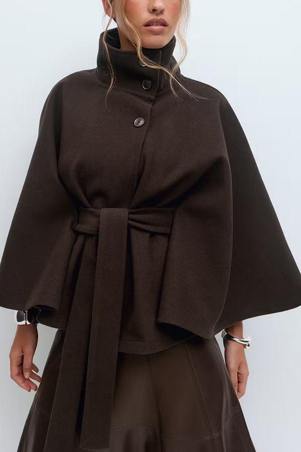 Women's Plain Front Buckle Belted Woolen Cape Coat, Casual Fall & Winter Outerwear, Stylish Daily Wear for Dating, Jackets Women's Plain Front Buckle Belted Woolen Cape Coat, Casual Fall & Winter Outerwear, Stylish Daily Wear for Dating, Jackets