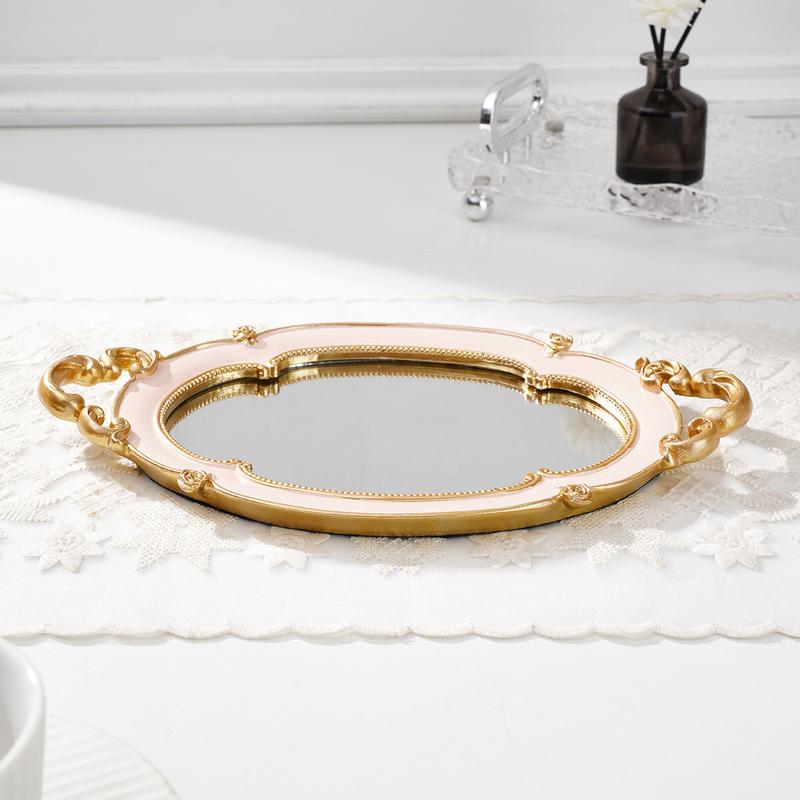 Elegant Cloud-Shaped Mirror Tray, Resin Hand-Painted Home Decor Plate, Glass Inlay Design, Multi-Color Options, Perfect for Photography Props