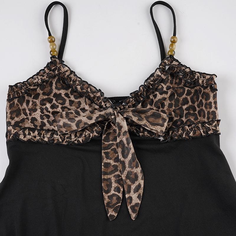 Y2K Style Leopard Print Halter Top, Sexy Casual Chic Sleeveless Loose Fit Backless Vest, Casual Summer Fashion for Women