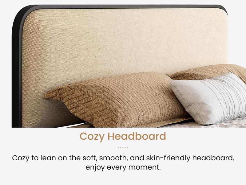 SHA CERLIN Linen Fabric Upholstered Platform Bed Frame with Metal Frame, Curved Modern Headboard and Footboard【Frame Only No Mattress】, Large Under Bed Storage, No Box Spring Needed, Modern, Beige#ChristmasGifts#TikTokShopBlackFriday