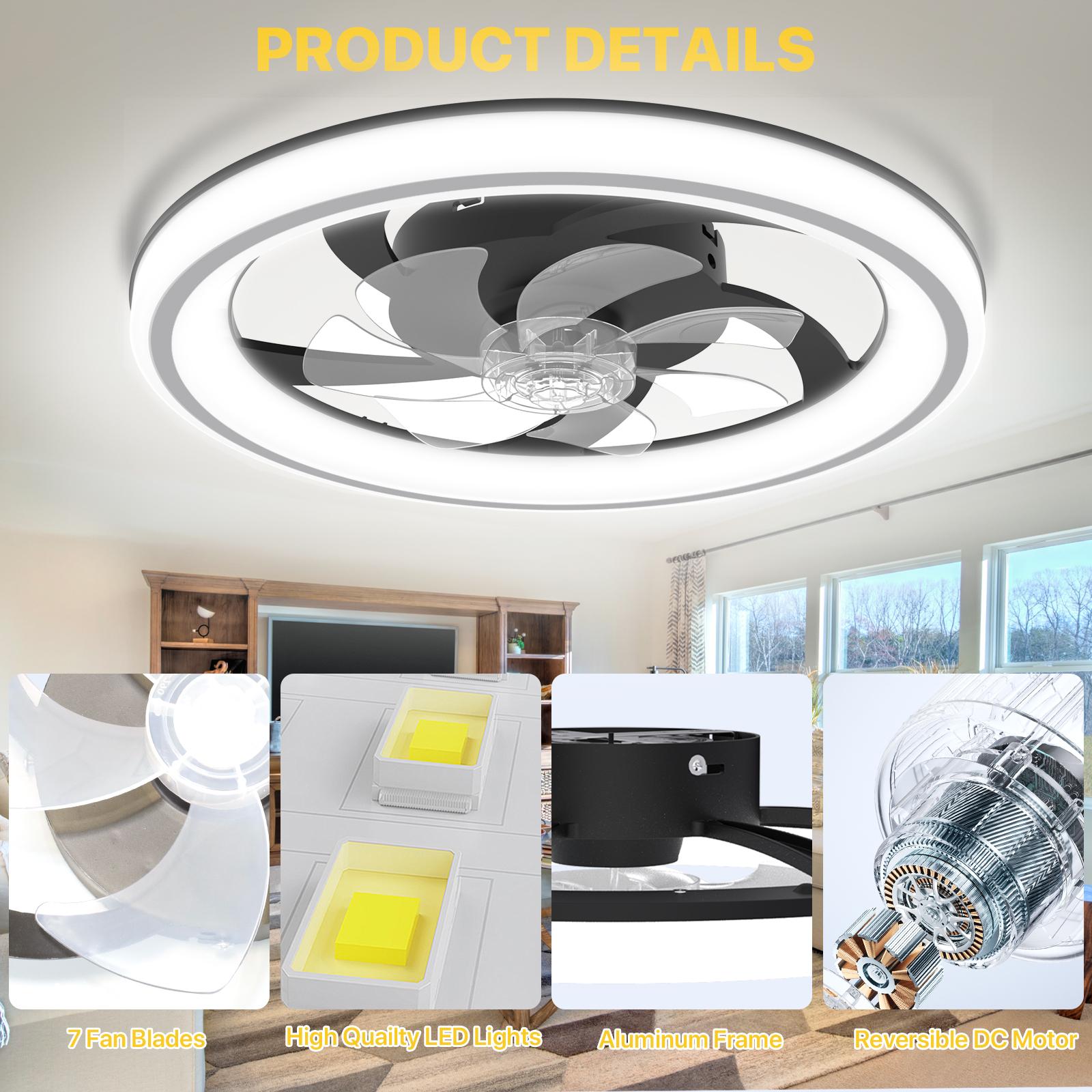 GLITGATE Ceiling Fans With Lights And Remote Multifunctional Ceiling Fan Light with 3 Color Temperatures 6 Speeds Low Noise Timer Setting & Remote Control for Bedroom Living Room Bathroom