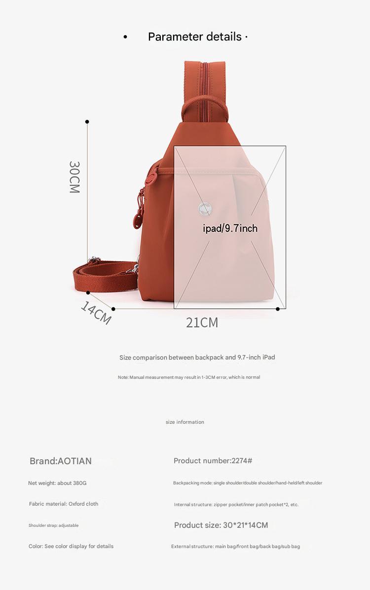 Velora Fashion Oxford Cloth Casual Backpack Messenger Bag Chest Bag with Side Pouch Adjustable Strap Zipper Pocket Inner Patch Pocket 30x21x14cm Velora Fashion Oxford Cloth Casual Backpack Messenger Bag Chest Bag with Side Pouch Adjustable Strap Zipper Pocket Inner Patch Pocket 30x21x14cm