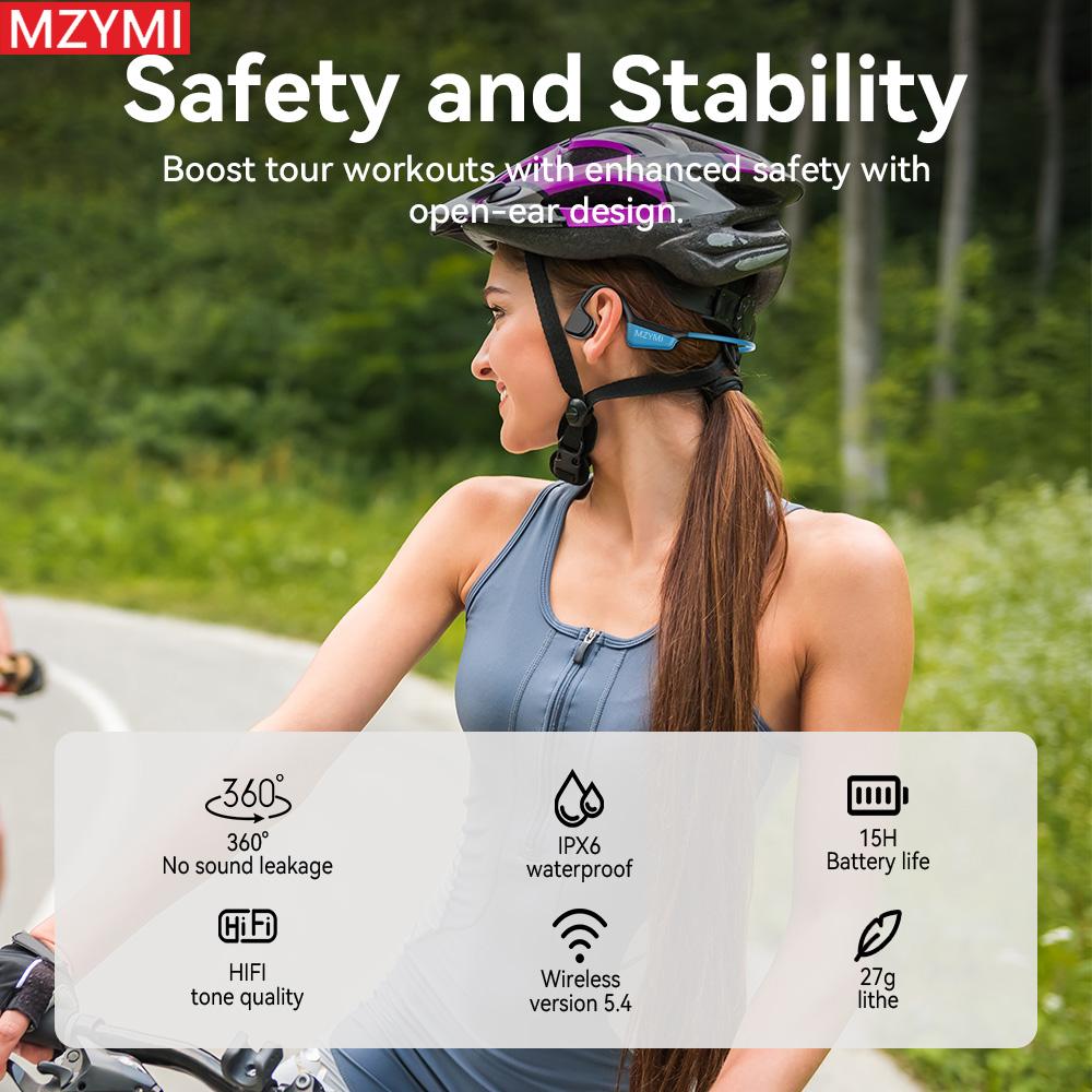 MZYMI i18pro Bone Conduction Neckband Wireless Earphones Headphones Sports Open Ear Headset With Mic Stereo Earbud Audio Black