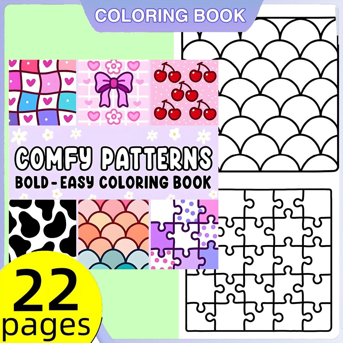 Comfy Patterns Bold & Easy Coloring Book for Kids & Adults - 22 Premium Easy Coloring Pages, 120gsm Thick No Bleed Paper, Non-Toxic Odorless, Perfect for Stress Relief, Mindfulness & Relaxing Creative Fun
