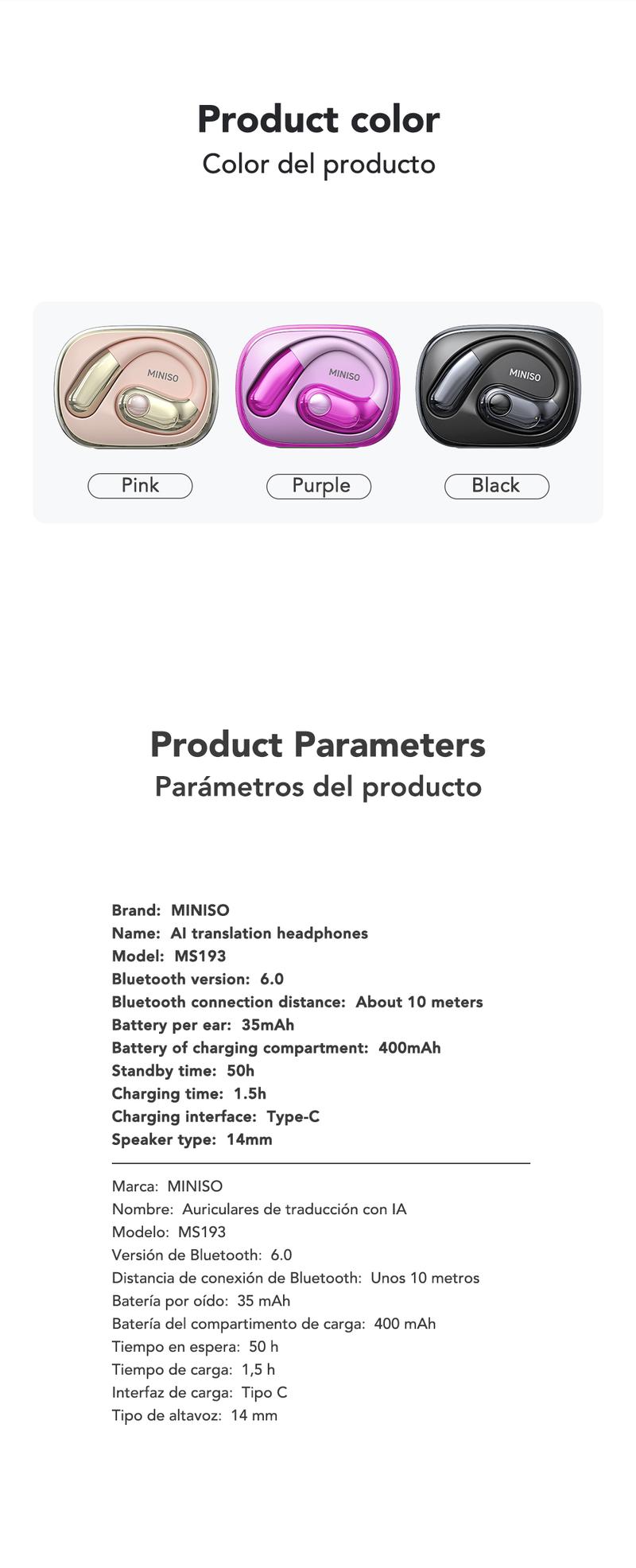 MINISO MS193 AI Translation Earbuds Open Ear Wireless Headphones 134 Languages Translatable Bluetooth Smart Earphones with APP LCD Screen Display Charging Case MINISO MS193 AI Translation Earbuds Open Ear Wireless Headphones 134 Languages Translatable Bluetooth Smart Earphones with APP LCD Screen Display Charging Case
