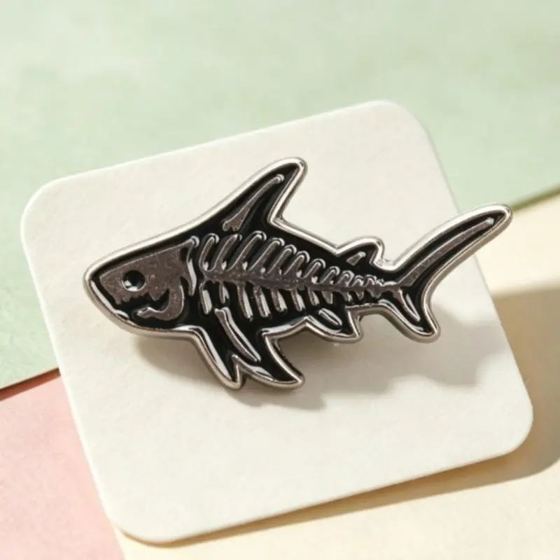 Skeleton Shark Badge Enamel Pin Gothic Ocean Punk Accessory Alloy Brooch Pin for Backpacks Jackets Hat Perfect Gift