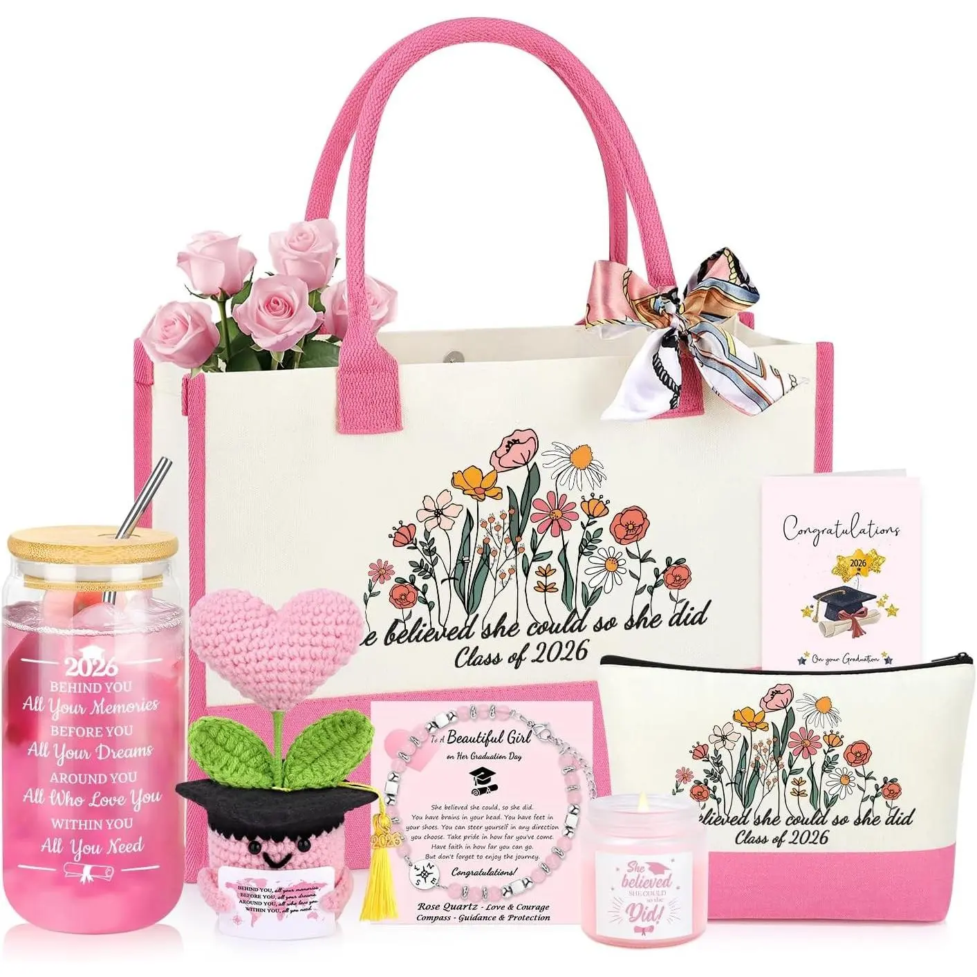 Class of 2026 Graduation 7Pcs Gift Basket Set for Women, Ideal Graduation Gifts for High School College Graduates