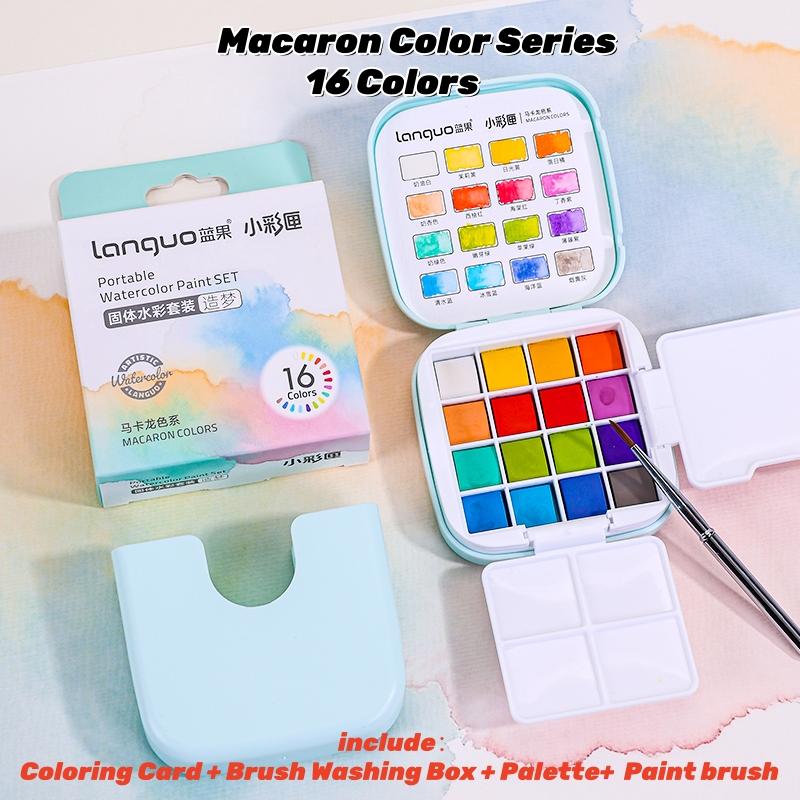 Travel Watercolor Paint Set - Artist Bundle 16 Colors with Palette,Portable Watercolor Travel Kit with Brush, Coloring Card, Brush Washing Box for Adults, Artists & Professionals