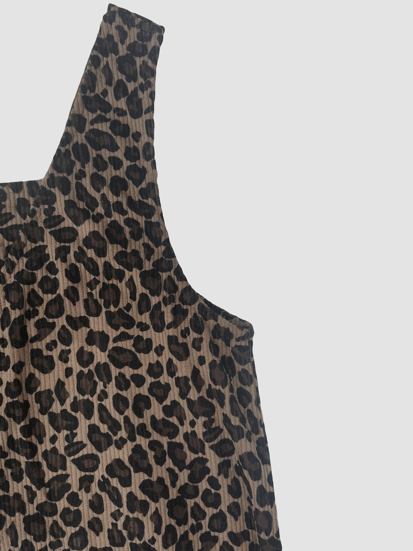 Women's High Neck Inner Layer + Leopard Print Strap Skirt Set, Casual Daily Spring Autumn Commuter, Two-Piece Ensemble Outfit