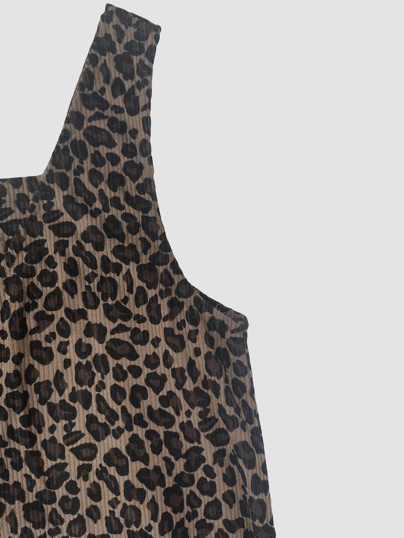 Valentine's Day Women's High Neck Inner Layer + Leopard Print Strap Skirt Set, Casual Daily Spring Autumn Commuter, Two-Piece Ensemble