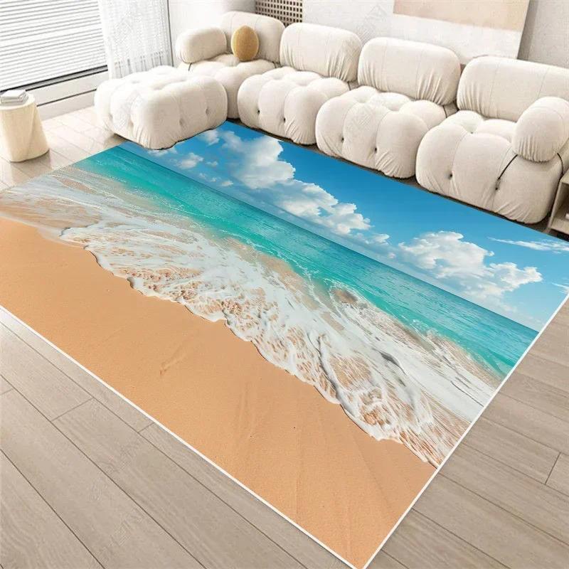2D Ocean Wave Beach Flannel Area Rug - Realistic Sea Foam Sandy Shore Print Soft Mat for Living Room & Bedroom, Non-Slip Coastal Home Decor #OceanWaveRug #BeachSeafoamMat #CoastalHomeDecor #2DSeaCarpet #NonSlipFlannelRug