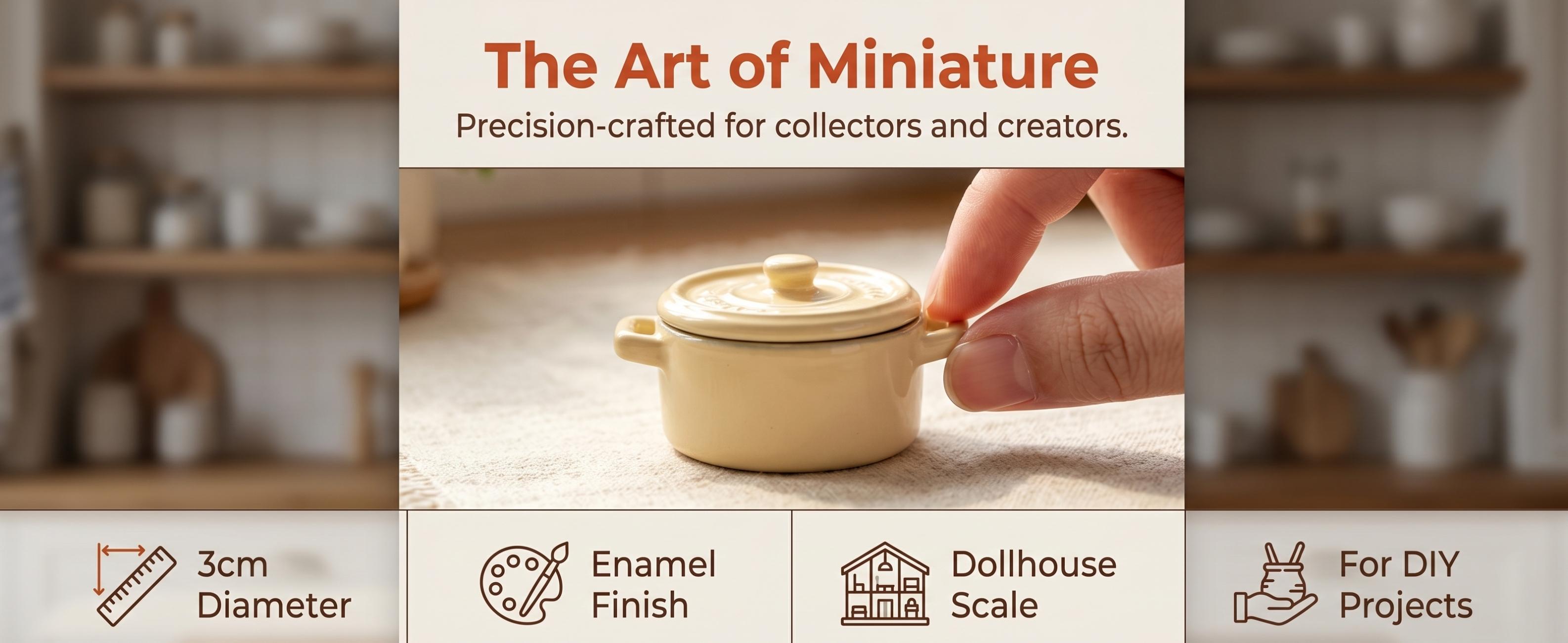 Mini Enamel Soup Pot for Dollhouse, Realistic Kitchen Playset Accessory, DIY Craft Scene Decor, Mini Two-Handle Covered Pot Model