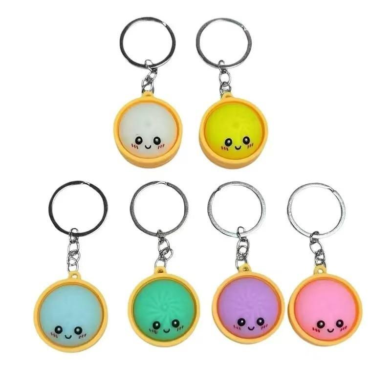 24pcs Glowing Cute Dumpling Press Keychain, PVC Food Shape Pendant, Durable Stress Relief Toy, Ideal for Daily Use, Parties, Gifts, Keychain Kawaii