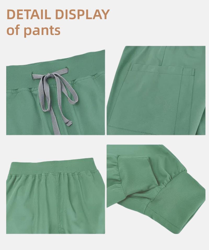 Women's Handwashing Suit Set, Uniforms, V Neck Quick-Dry Breathable Top, Slight Stretch Straight Leg Pants, Multi-Pocket Design, Hospital Clinic Home Wear