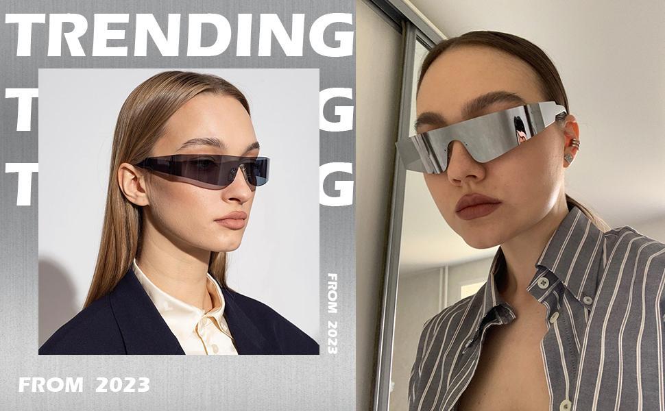 COASION Wrap Around Sunglasses for Women Trendy Rimless Futuristic Shades Y2k Shield Flat Top Fashion Eyeglasses