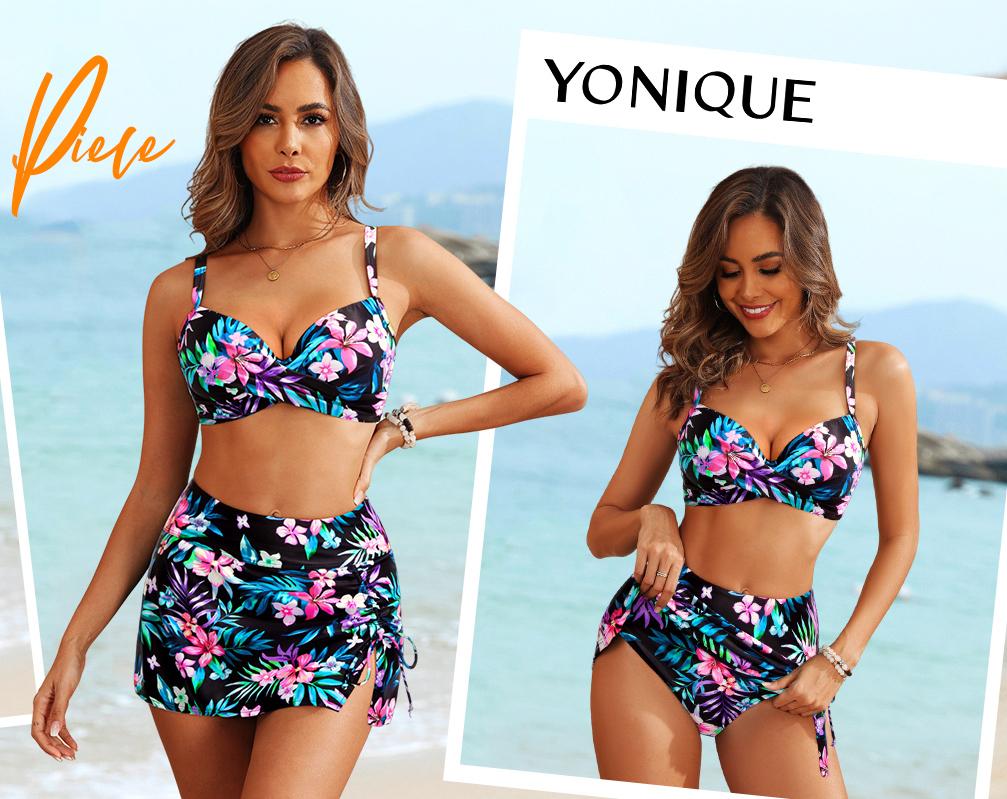 Yonique Womens Underwire Bikini with Skirt - Push Up Bathing Suit Two Piece High Waisted Swimsuit 2026 Swimwear