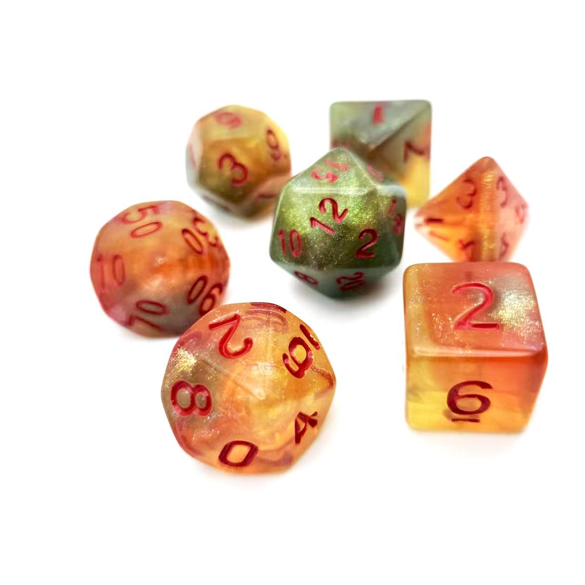 7PCS Polyhedral Dice Set, Green Orange Red DND Dice with Red Numbers, RPG Dice for Dungeons and Dragons, D&D, Pathfinder, MTG, Tabletop Games