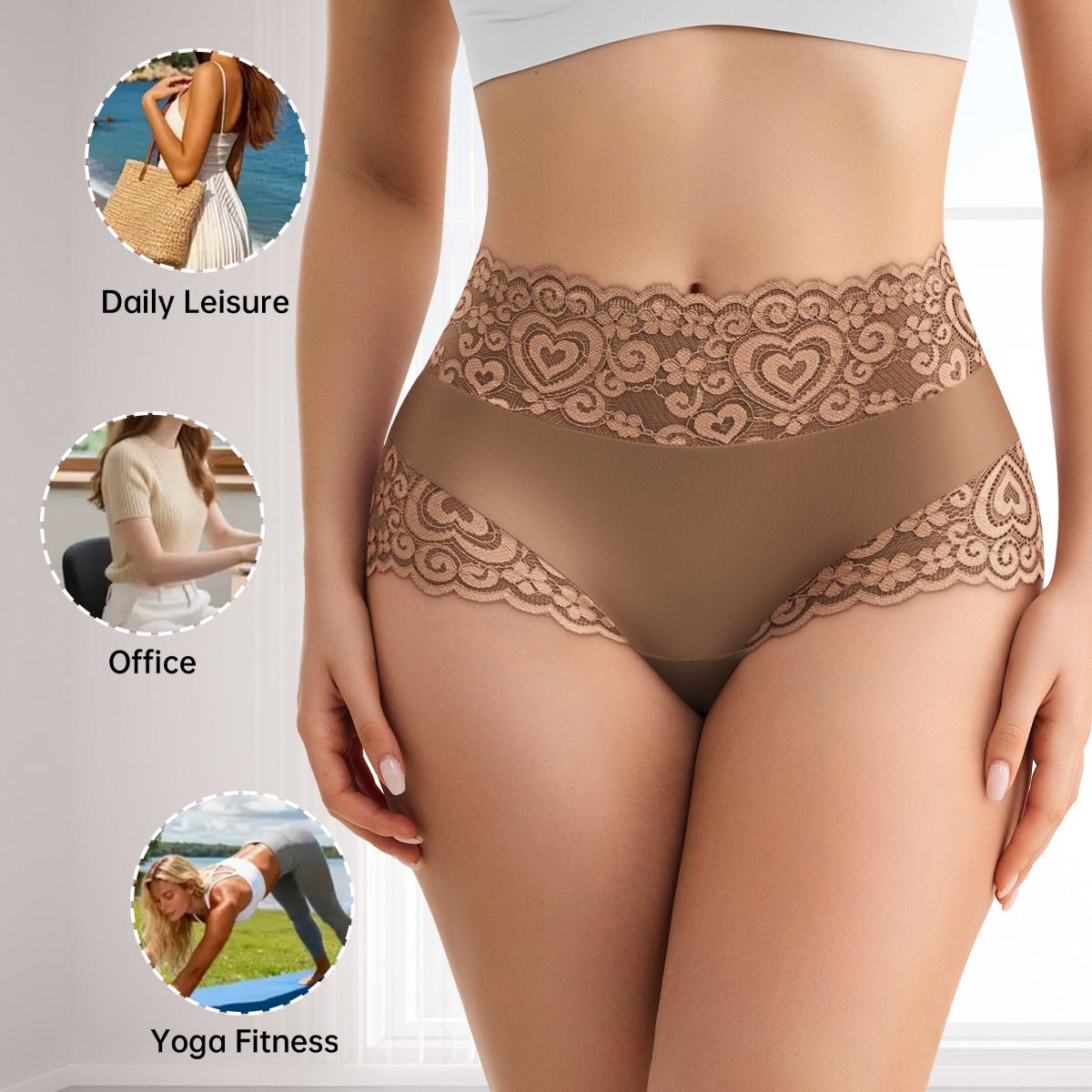 QUASTI 5PCS Mid Waisted Lace Women's Panties, Multi Colored Smooth Soft Fashion Sweet Lace Exquisite Underwear, Cool Elasticity No Show Full Coverage Briefs, Daily Wear S-XXL QUASTI 5PCS Mid Waisted Lace Women's Panties, Multi Colored Smooth Soft Fashion Sweet Lace Exquisite Underwear, Cool Elasticity No Show Full Coverage Briefs, Daily Wear S-XXL