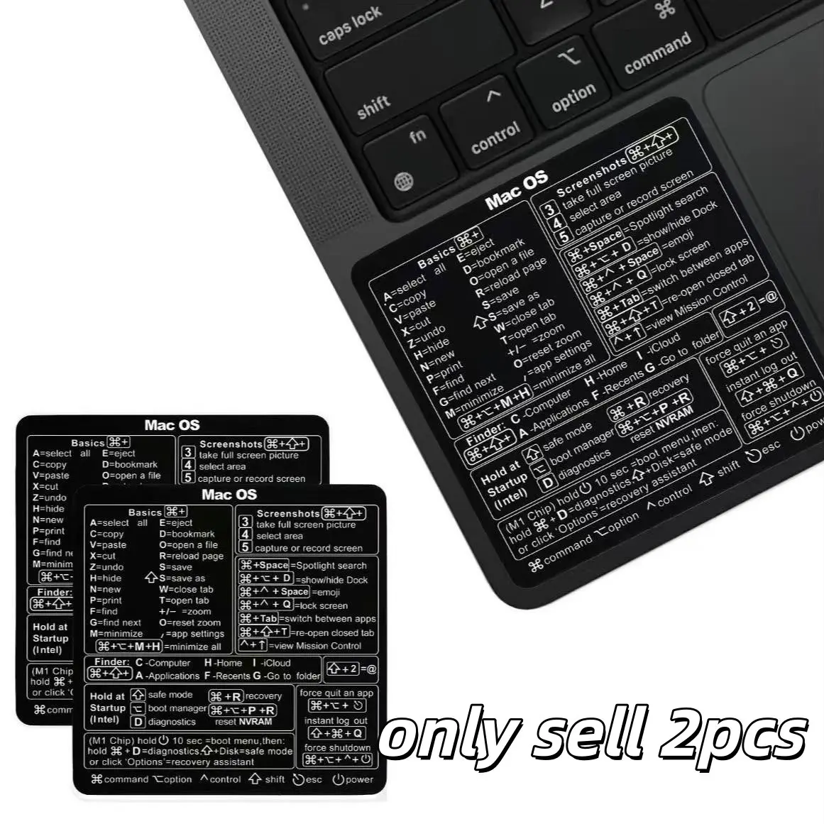 Two MAC Os Shortcut Stickers for Macbook Keyboard, Waterproof Removable Vinyl Stickers, & Transparent, for Macbook Air/pro M1/m2/m3/m4 Sticker Sheets