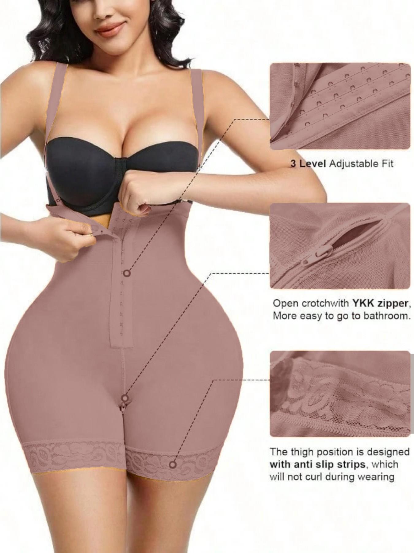 Women's Fajas Colombian Shapewear Bodysuit, Body Shaper Jumpsuit Tummy Control Butt Lifter Zipper Crotch, High Compression, Body Sculpting Compression, Adjustable Hooks Waist Trainer, Suitable For Daily Wear Or Party