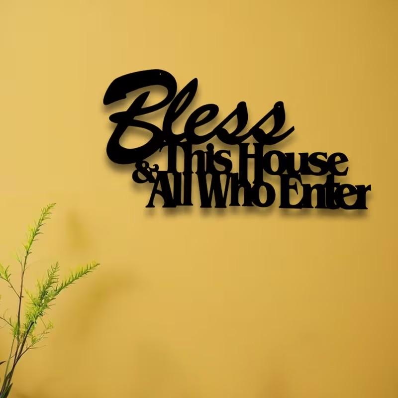 Christian Bible Verse Wall Plaque, Metal Decorative Sign, Suitable for Home, Office, Church, Bless This House and All That Enter, Living Room Bedroom Decoration