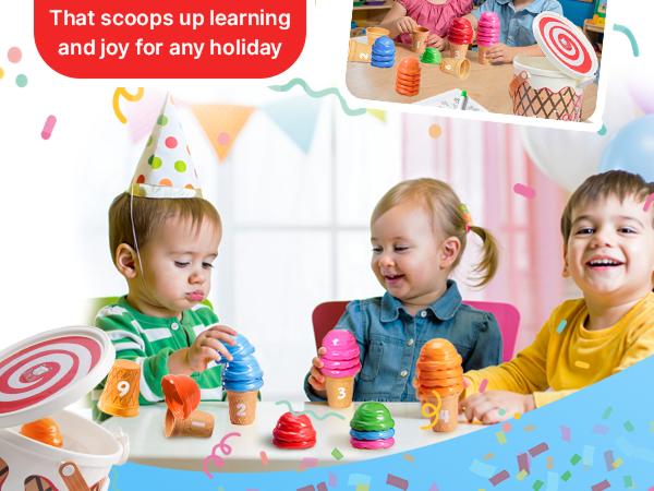 JoyCat Ice Cream Preschool Learning Activities Counting and Color Sorting Set Stacking Toys, Montessori Stacking Fine Motor Skills Toys