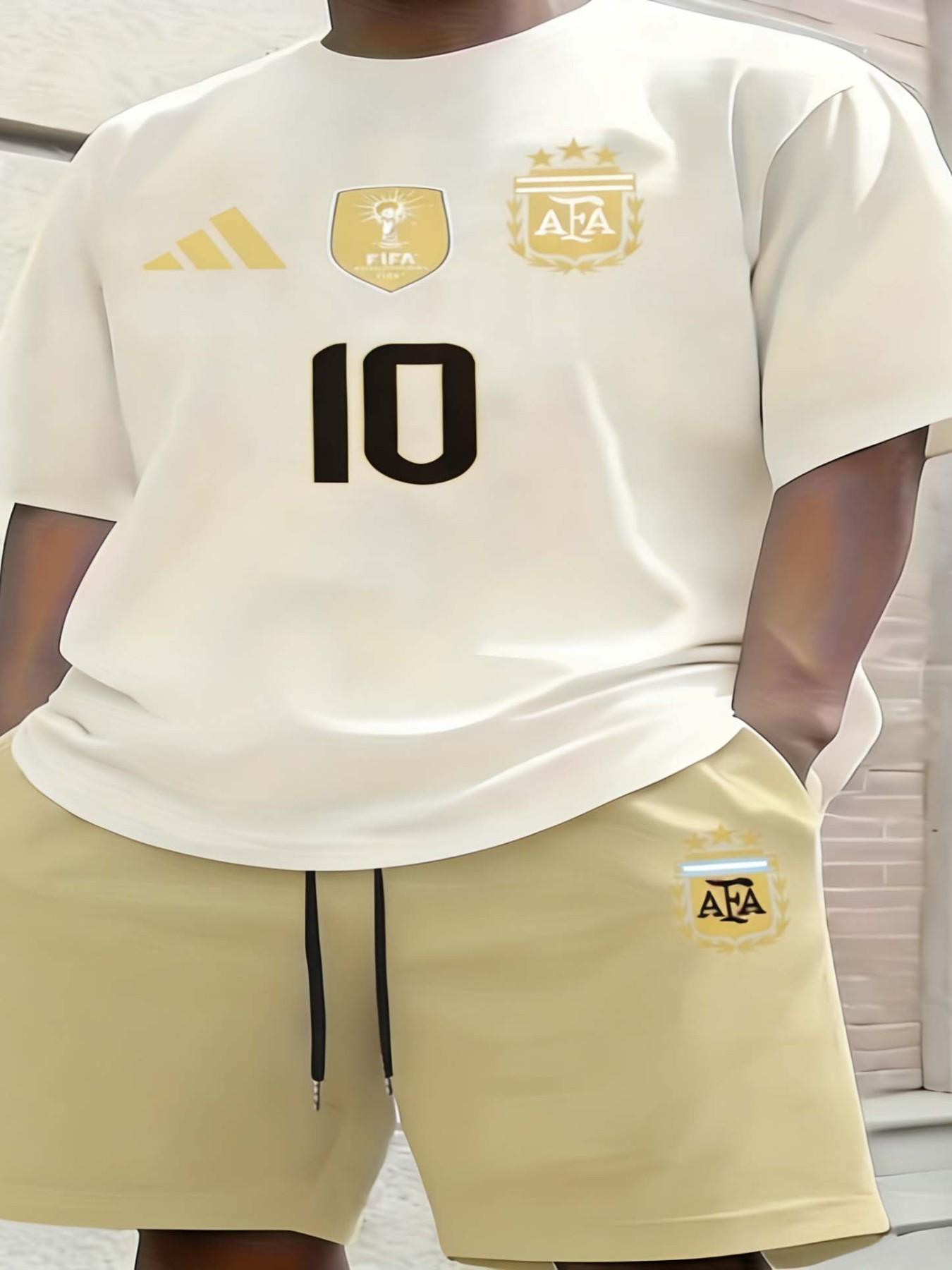 Men's Argentina #10 Messi 2 Piece, World Cup Champions Graphic T-Shirt & Shorts, Sporty Casual Soccer Fan Gear for Summer