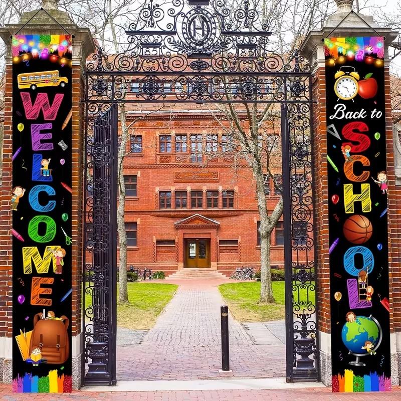 Welcome Back to School Banners, First Day of School Door Decor, Colorful Chalkboard Door Hanging Signs, Classroom Teacher Decor