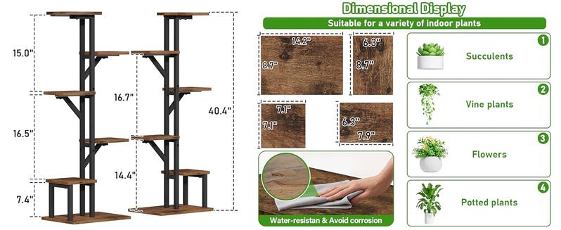 2 Pack Plant Stand with Grow Lights , 5 Tiered Corner Shelves, 45" Rack Display for Pots Multiple, Flower Holder for Living Room Patio Balcony Décor