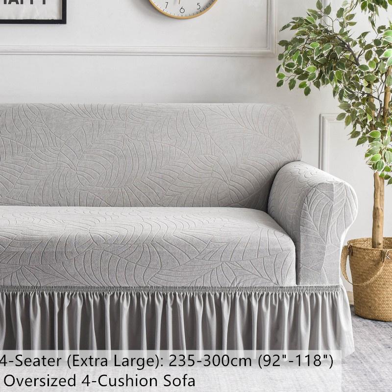Water Repellent Stretch Sofa Cover, Ruffle Skirt, Leaf Jacquard, Anti-Slip, Pet & Kids Friendly, Furniture Protector for 1/2/3 Seater, Washable Elastic Sofa Slipcover